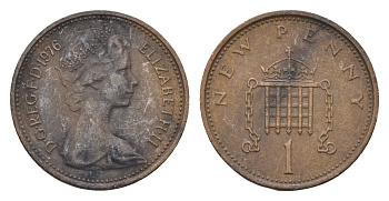 Великобритания 1 пенни 1976 Елизавета II (1952-2022) KM 915, Spink 4237 (B1) бронза 4697-944