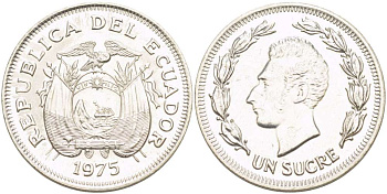 ЭКВАДОР 1 СУКРЕ 1975 АНТОНИО ХОСЕ де СУКРЕ KM 83 сталь плакированная никелем 4519-611