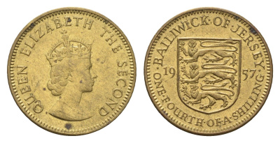 Джерси 1/4 шиллинга 1957 Елизавета II (1952-2022) KM 22 никель латунь 4647-363