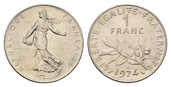 Франция 1 франк 1974 KM 925 никель 4628-1226