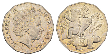 Австралия 50 центов 2004 Австралийская фауна - Лорикет, коала и вомбат KM 694 медно-никель 32-542