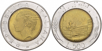 ИТАЛИЯ 500 ЛИР 1991 KM 111 биметалл 4548-112