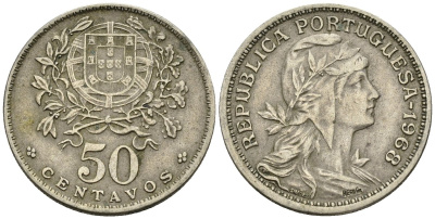 Португалия 50 сентаво 1968 KM 577 медно-никель 4148-344