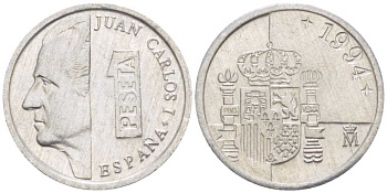 ИСПАНИЯ 1 ПЕСЕТА 1994 ХУАН КАРЛОС I (1975-) KM 832 алюминий 214-116