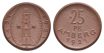Амберг 25 пфеннигов 1921 Men05 474.2, Men18 649.2, Scheuch 99a фарфор 1094-9-63