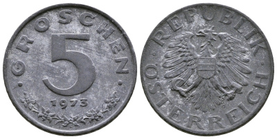 АВСТРИЯ 5 ГРОШЕЙ 1973 KM 2875 цинк 57-1314