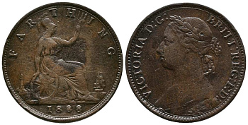 Великобритания 1 фартинг 1888 Виктория (1837-1901) KM 753, Spink 3958 бронза 1518-514