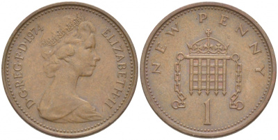Великобритания 1 пенни 1974 Елизавета II (1952-2022) KM 915, Spink 4237 (B1) бронза 3851-1164