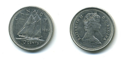 КАНАДА 10 ЦЕНТОВ 1984 ПАРУСНИК KM 77.2 никель 4364-731