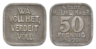 Мюльхайм-на-Руре 50 пфеннигов 1920 Funck 344.6, Men05 17150.7 железо 4636-1063