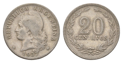 Аргентина 20 сентаво 1937 KM 36 медно-никель 4116-334
