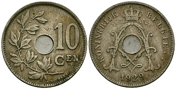 Бельгия 10 сантимов 1929 Belgie KM 86 медно-никель 4182-543