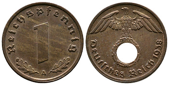 Германия 1 рейхспфенниг 1938 A KM 89, J. 361 бронза    220-257