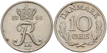 Дания 10 эре 1968 Фредерик IX (1947-1972) KM 849 медно-никель 4189-929