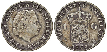 Нидерландские Антилы 1 гульден 1952 Юлиана (1948-1980) KM 2 серебро 36-951