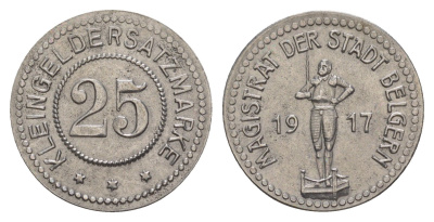 Бельгерн 25 пфеннигов 1917 Funck 33.7A, Men05 1706.6, Men18 2201.6 железо 4580-154
