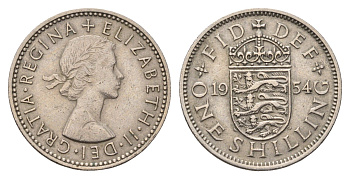 Великобритания 1 шиллинг 1954 Елизавета II (1952-2022), Английский герб KM 904, Spink 4147 медно-никель 4695-744