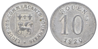 Франция, Руан 10 сантимов 1920 диаметр 23 мм, вес 1 гр Elie mon 15.2 алюминий 4126-953