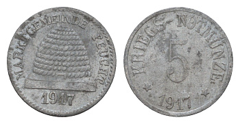 Фойхт 5 пфеннигов 1917 Funck 128.1, Men18 9130.1 цинк 5010-542