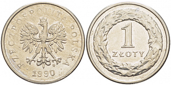 ПОЛЬША 1 ЗЛОТЫЙ 1990 MW KM 282 медно-никель 4523-521