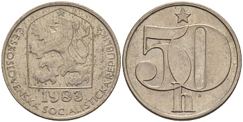 ЧЕХОСЛОВАКИЯ 50 ГЕЛЛЕРОВ 1983 СОЦИАЛИСТИЧЕСКАЯ РЕСПУБЛИКА KM 89 медно-никель 4384-1152