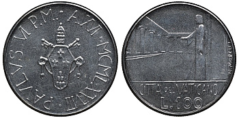 Ватикан 100 лир 1978 Иоанн Павел II (1979-2001) KM 137 нержавеющая сталь UNC 4579-654