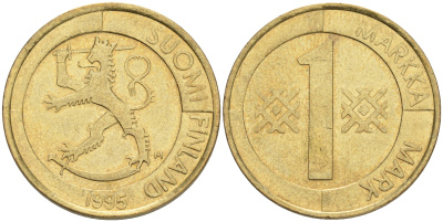 ФИНЛЯНДИЯ 1 МАРКА 1995 M KM 76 алюминиевая бронза 4556-715