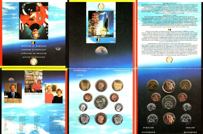 Бельгия набор из 10 монет (50 сантимов; 1, 5, 20 и 50 франков) 1992 в оригинальном буклете, Бельгийский астронавт Дирк Фримаут KM MS5 (148, 149.1, 187, 188, 189, 190, 191, 192, 193 и 194) BU 8-2-05-60