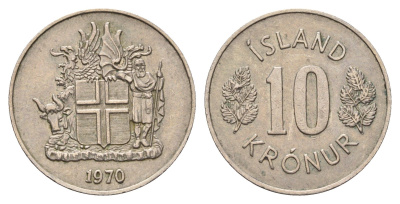 Исландия 10 крон 1970 KM 15 медно-никель 4586-622