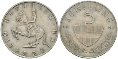 Австрия 5 шиллингов 1969 KM 2889a медно-никель 4579-336