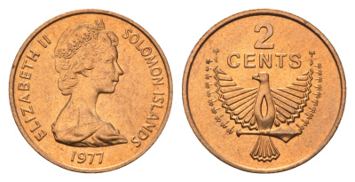 Соломоновы острова 2 цента 1977 Елизавета II (1952-2022), птица KM 2 бронза  UNC  M81-09
