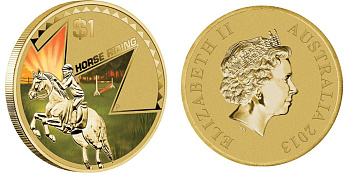 Австралия 1 доллар 2013 серия попробуй это, верховая езда на лошади, цветная эмаль KM 2063 алюминиевая бронза UNC M41-10