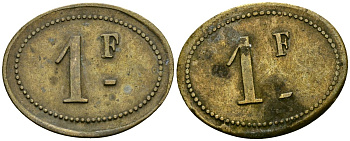Франция 1 франк XIX-XX век ресторанный жетон латунь 4166-635
