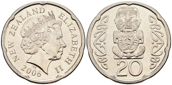 Новая Зеландия 20 центов 2006 Елизавета II (1952-2022), идол Пукаки KM 118а никелированная сталь 4579-1151