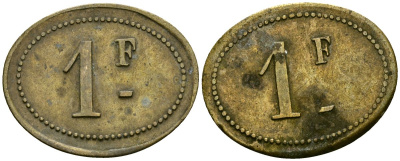 Франция 1 франк XIX-XX век ресторанный жетон латунь 4166-635