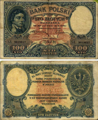 Польша 100 злотых 1919 (1924) Тадеуш Костюшко Pick 57 бумага 6352-36-2-1