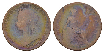 Великобритания 1/2 пенни 1895 Виктория (1837-1901) KM 789, Spink 3962 бронза 53-355