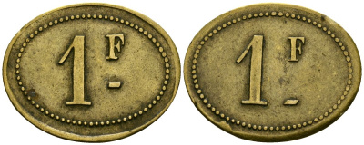 Франция 1 франк XIX-XX век ресторанный жетон латунь 4166-657