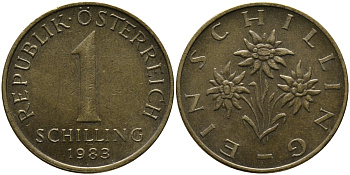 АВСТРИЯ 1 ШИЛЛИНГ 1983 KM 2886 алюминиевая бронза 33-541