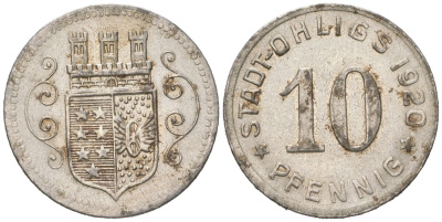 Олигс 10 пфеннигов 1920  Funck 404.4, Men18 24920.2 железо  UNC   39-625