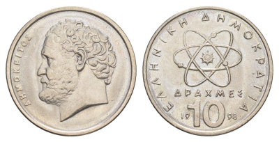 Греция 10 драхм 1998 Демокрит KM 132 медно-никель UNC 4575-316