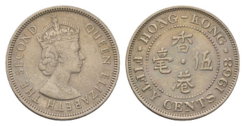 Гонконг 50 центов 1968 KM 30 медно-никель 4624-1036