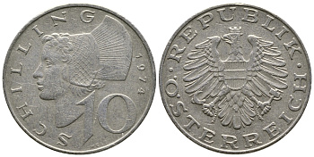 Австрия 10 шиллингов 1974 KM 2918 никель плакированный медно-никелем 4606-921