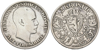 Норвегия 2 кроны 1910 Хокон VII (1905-1957), редкий год KM 370 серебро 4131-242