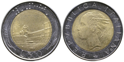 Италия 500 лир 1983 R KM 111 биметалл 259-742