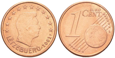 Люксембург 1 евроцент 2002 Великий Герцог Анри KM 75 сталь плакированная медью UNC 80-748