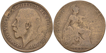 Великобритания 1/2 пенни 1920Георг V (1910-1936) KM 809, Spink 4056 бронза 4126-741