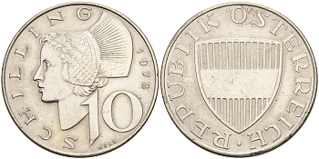 Австрия 10 шиллингов 1972  KM 2882 серебро    4153-244