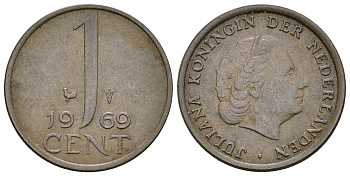 НИДЕРЛАНДЫ 1 ЦЕНТ 1969 ЮЛИАНА KM 180 бронза 61-1256