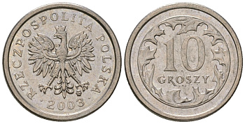 Польша 10 грошей 2003 MW Y 279 медно-никель aUNC 4617-1213
